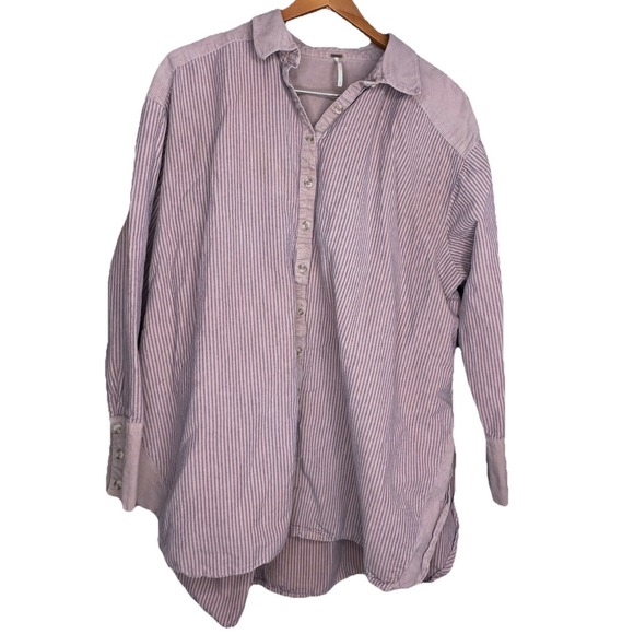 Free People Tops - Free People Women Long Sleeve Oversized Button Down Shirt SP Pink Purple Striped